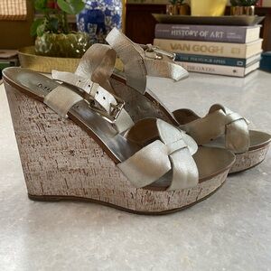 Michael KORS Silver Metallic Gold Wedge Sandals